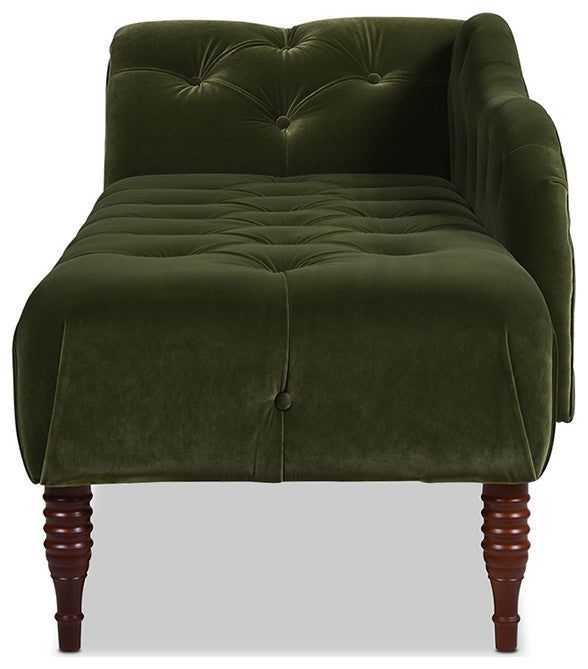 Samuel Velvet Tufted Chaise Lounge, Right-Arm Facing, Olive Green Performance Velvet