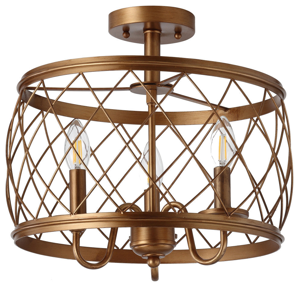 Eleanor 15" Metal LED Flush Mount Ceiling Light, Antiqued Gold