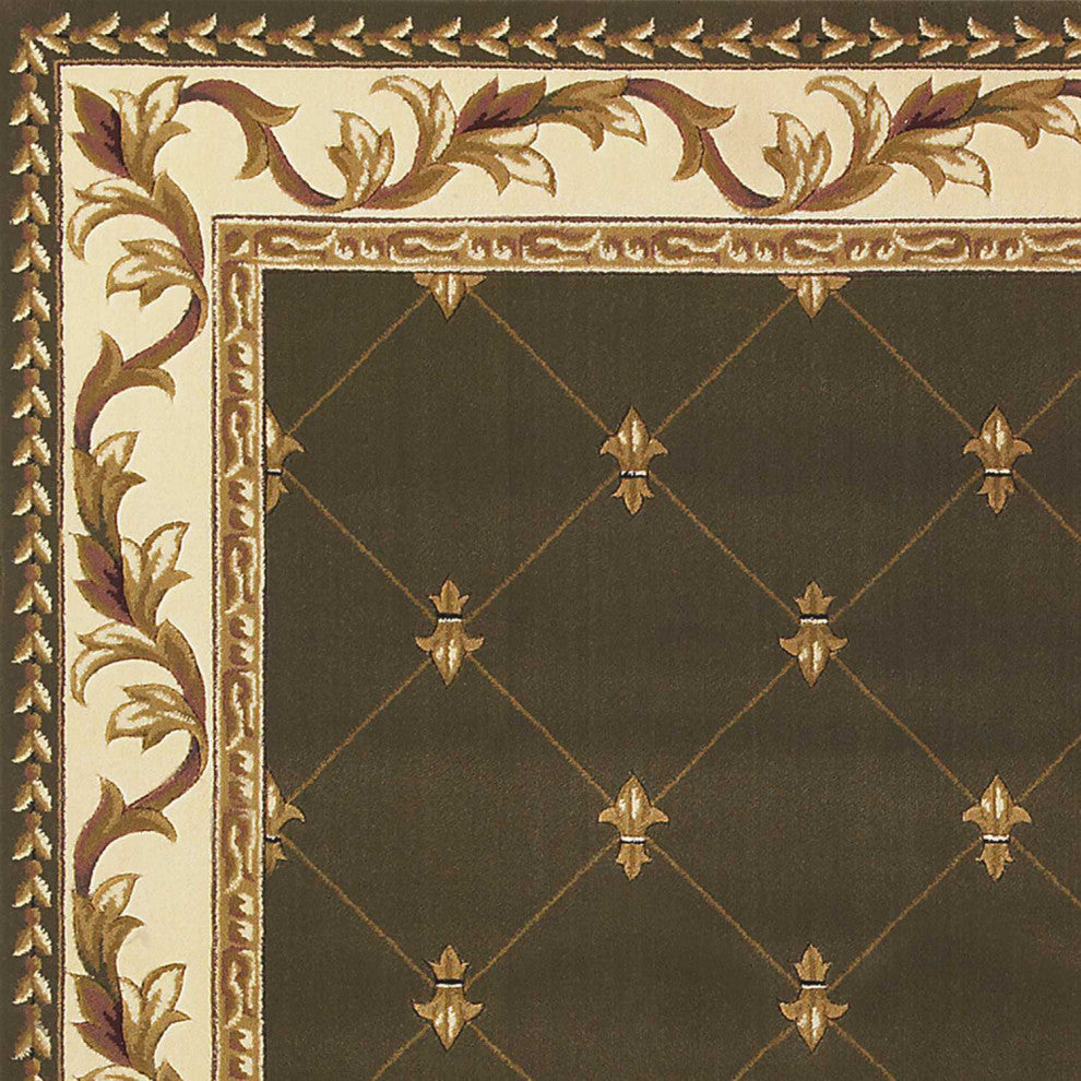 HomeRoots 8'x11' Green Machine Woven Hand Carved Fleur De Lis Indoor Area Rug