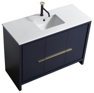 KubeBath Dolce 48" Bathroom Vanity With White Quartz Countertop, Ash Gray, Blue