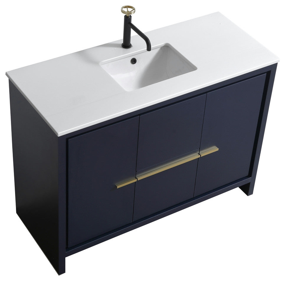 KubeBath Dolce 48" Bathroom Vanity With White Quartz Countertop, Ash Gray, Blue