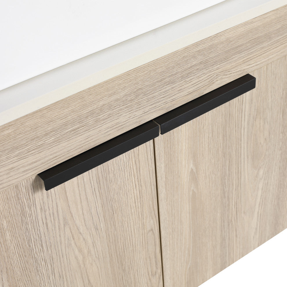 Wall-Mounted Bath Vanity, White Oak, White Ceramic Vessel Sink