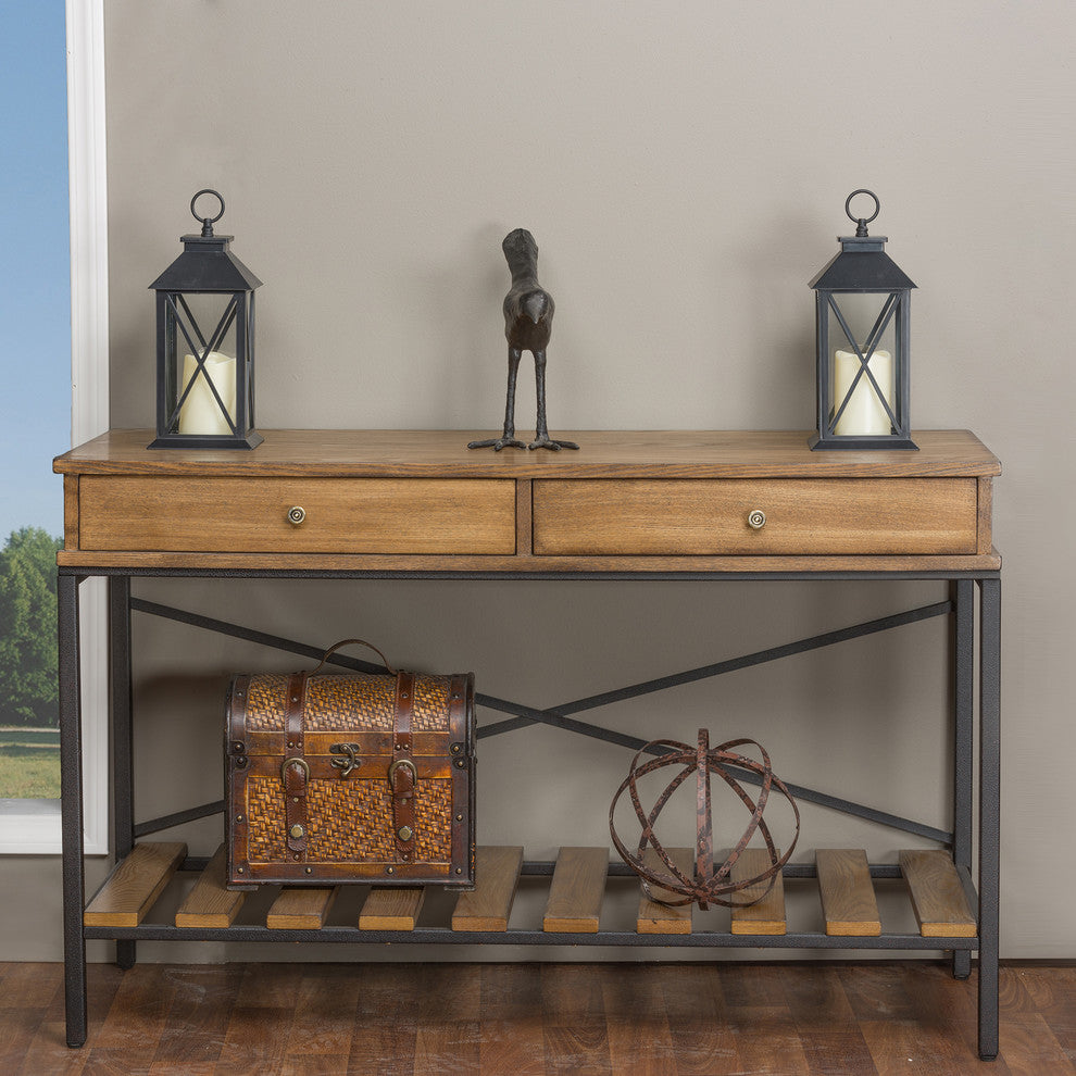 Newcastle Wood and Metal Console Table, Criss-Cross