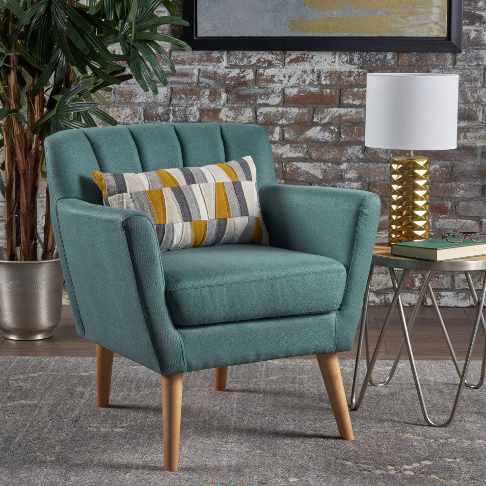 GDF Studio Madelyn Mid Century Modern Fabric Club Chair, Dark Teal