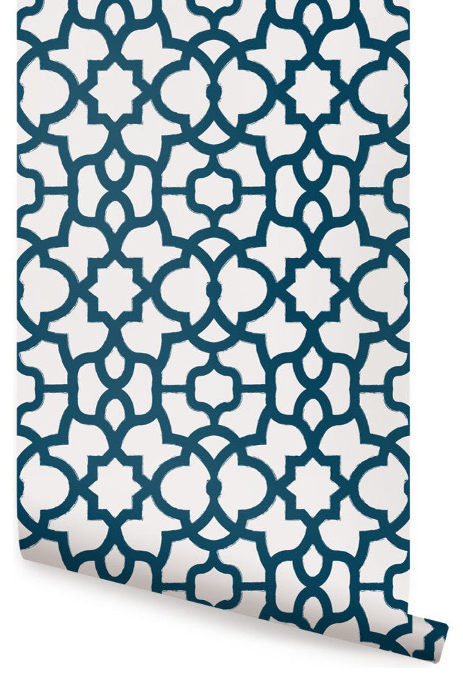 Trellis Peel and Stick Vinyl Wallpaper, Navy, 24"w X 60"h