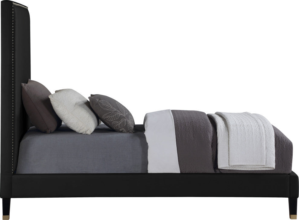 Harlie Velvet Upholstered Bed, Black, Twin
