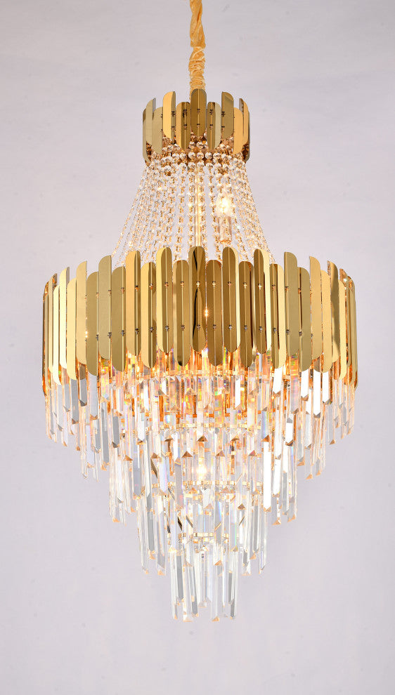 15-Light Gold Stainless Steel Chandelier With Clear Crystals
