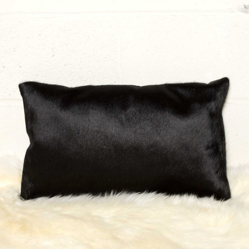 HomeRoots 12" x 20" x 5" Black, Cowhide Pillow 2-Pack