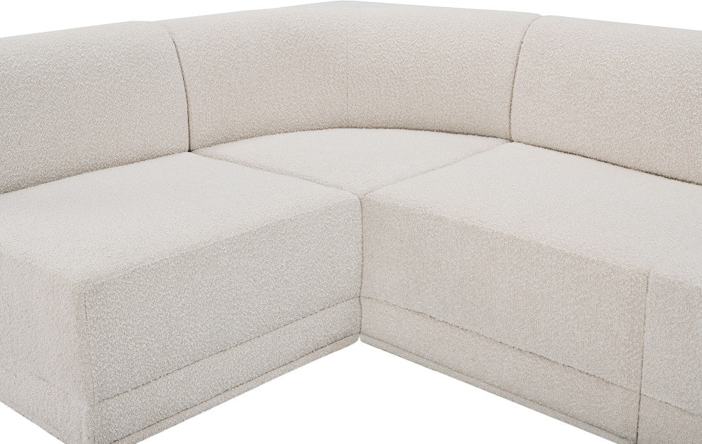 Ollie Black Boucle Fabric U-Shaped Modular Sectional, Cream, 9-Piece: 7 Armless Chair, 2 Corner Chair
