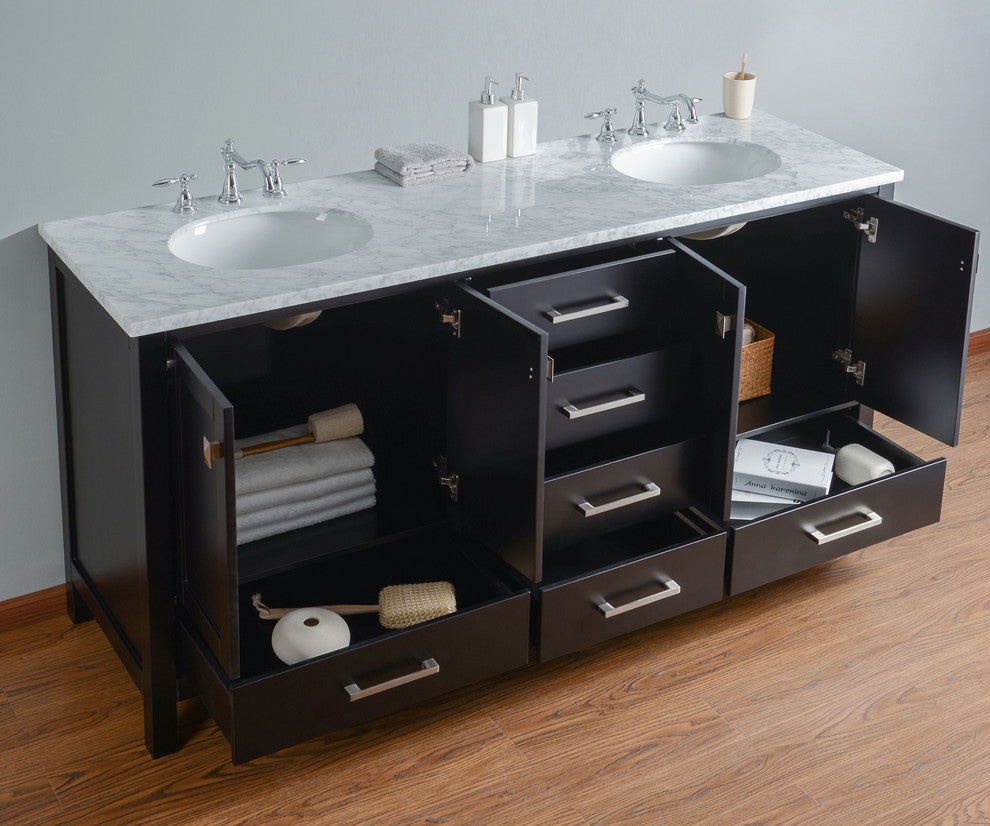 Malibu 72" Espresso Double Sink Bathroom Vanity