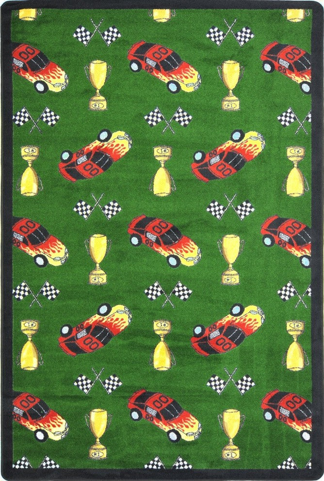 Playful Patterns Rug, Start Your Engines, 3'10"x5'4", Green