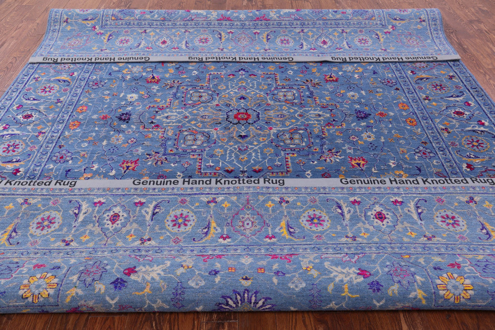 9' 2" X 12' 1" Wool & Silk Persian Heriz Serapi Handmade Rug - Q13686