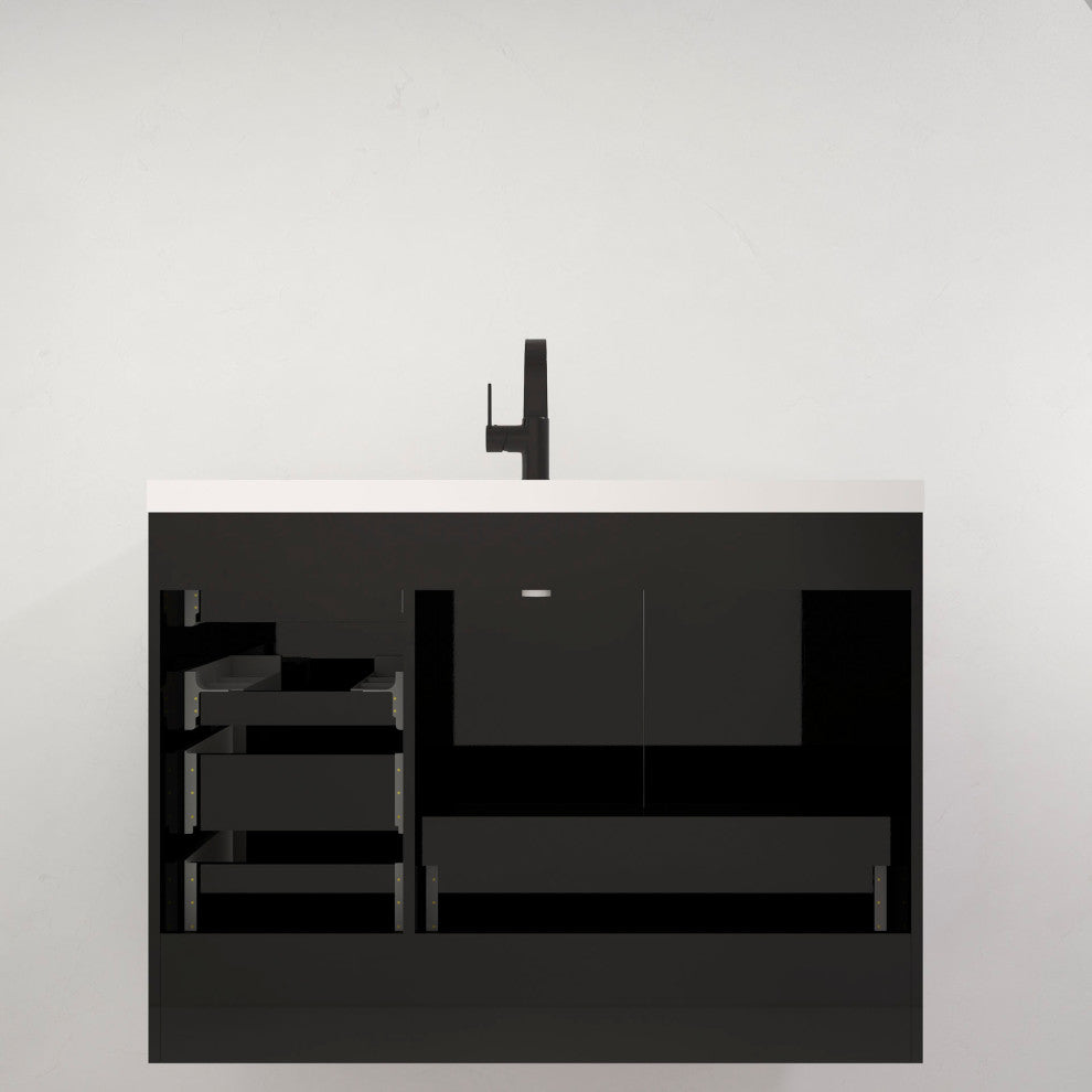 Carla 48" Freestanding Bathroom Vanity, Gloss Black