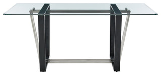 Kai 72" Glass Tabletop Dining Table Black and Stainless Steel Base