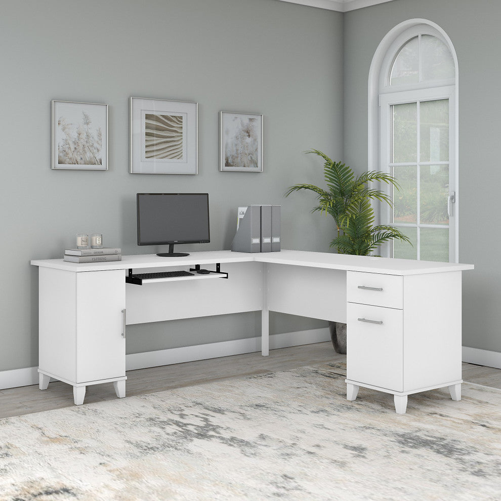 Somerset 72W L Shaped Desk with Storage, White
