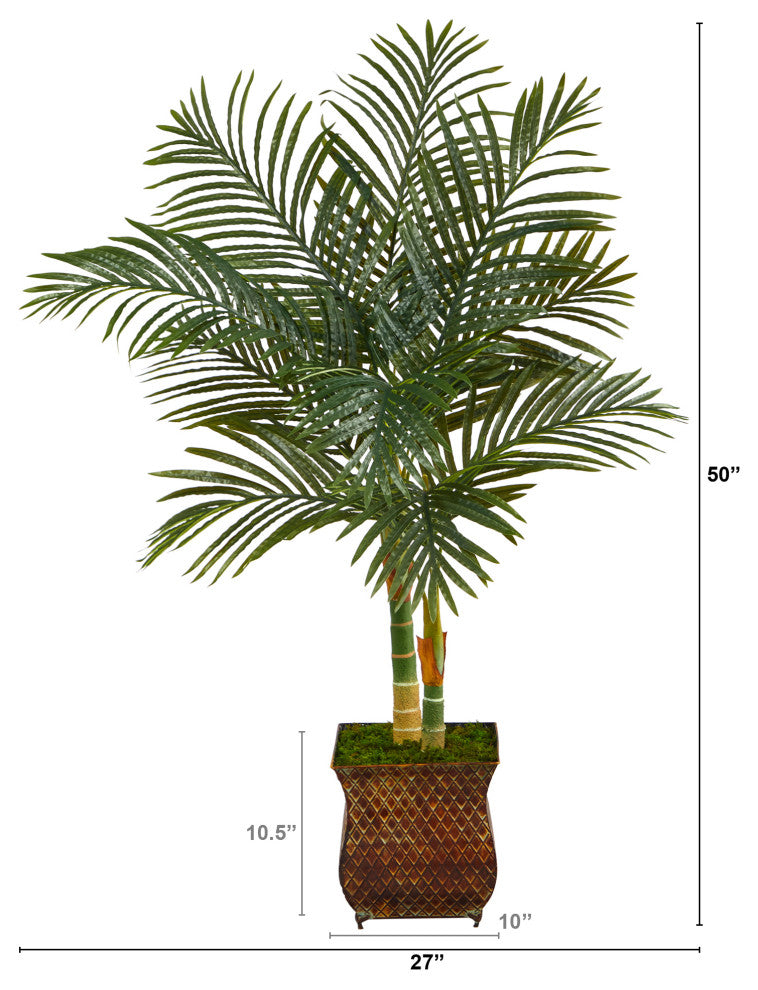 50" Golden Cane Artificial Palm Tree, Metal Planter