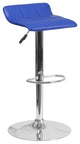 Contemporary Blue Vinyl Adjustable Barstool With Chrome Base