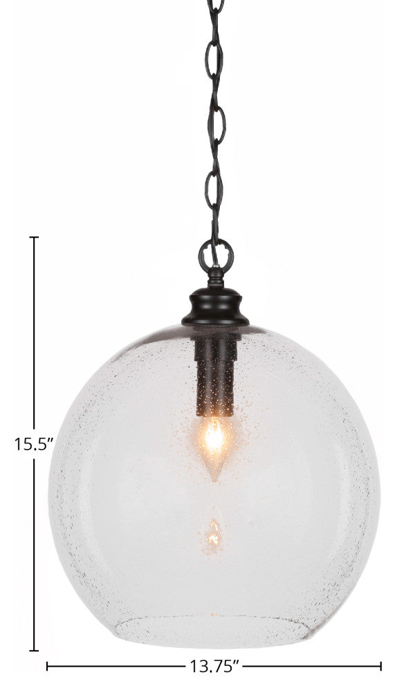 Kimbro 1-Light Chain Hung Pendant, Matte Black/Clear Bubble