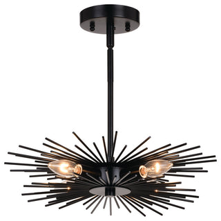 Nikko Mid-Century Modern Starburst Ceiling Light, Matte Black, 16"wx9.5"hx16"d