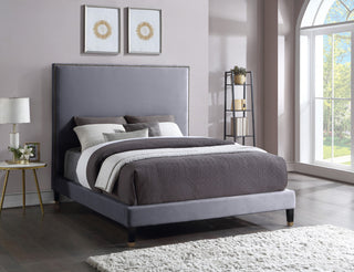 Harlie Velvet Upholstered Bed, Gray, Queen