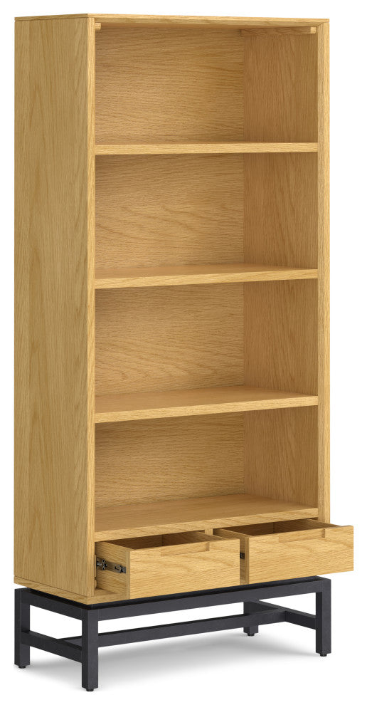 Banting SOLID HARDWOOD Mid Century Bookcase, Oak Veneer