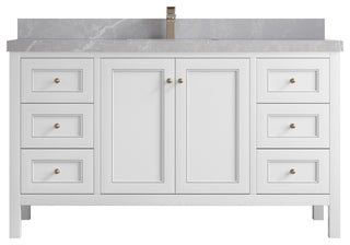 Nashville 60" Single Bathroom Vanity, White 2" Pearl Light Gray