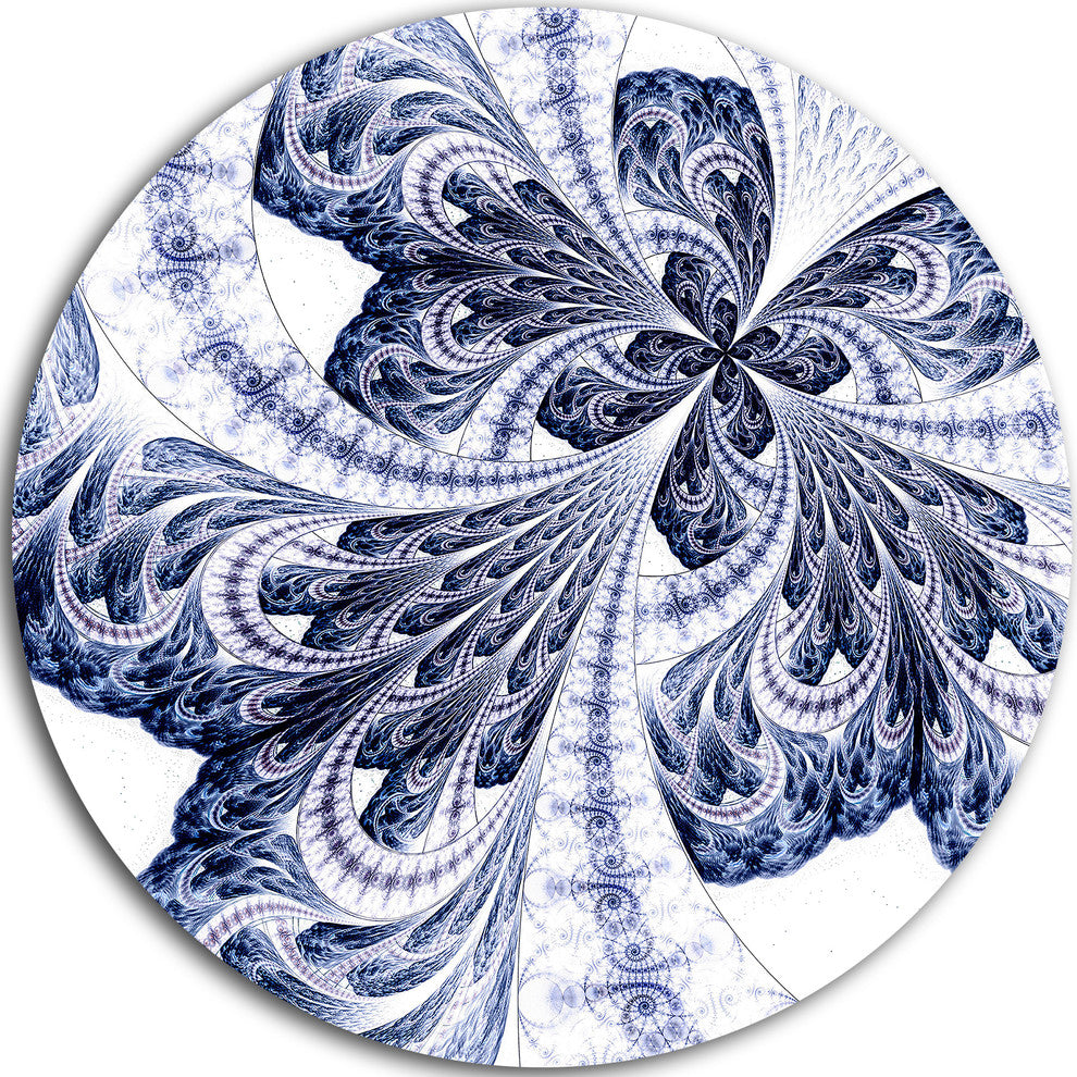Symmetrical Tight Blue Fractal Flower, Floral Round Wall Art, 36"