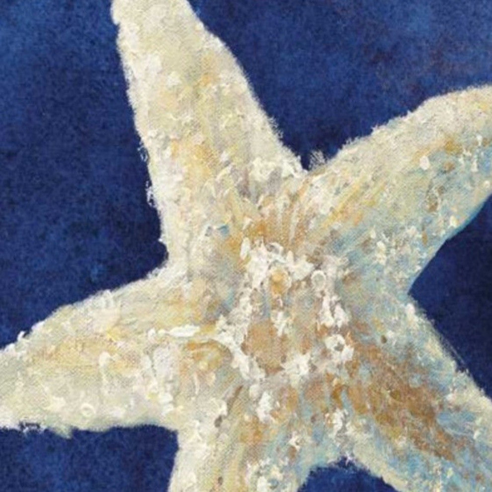 20" Rustic Deep Blue and Gold Starfish Giclee Wrap Canvas Wall Art