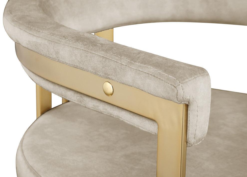 Marcello Upholstered Counter Stool, Stone, Velvet, Brushed Brass