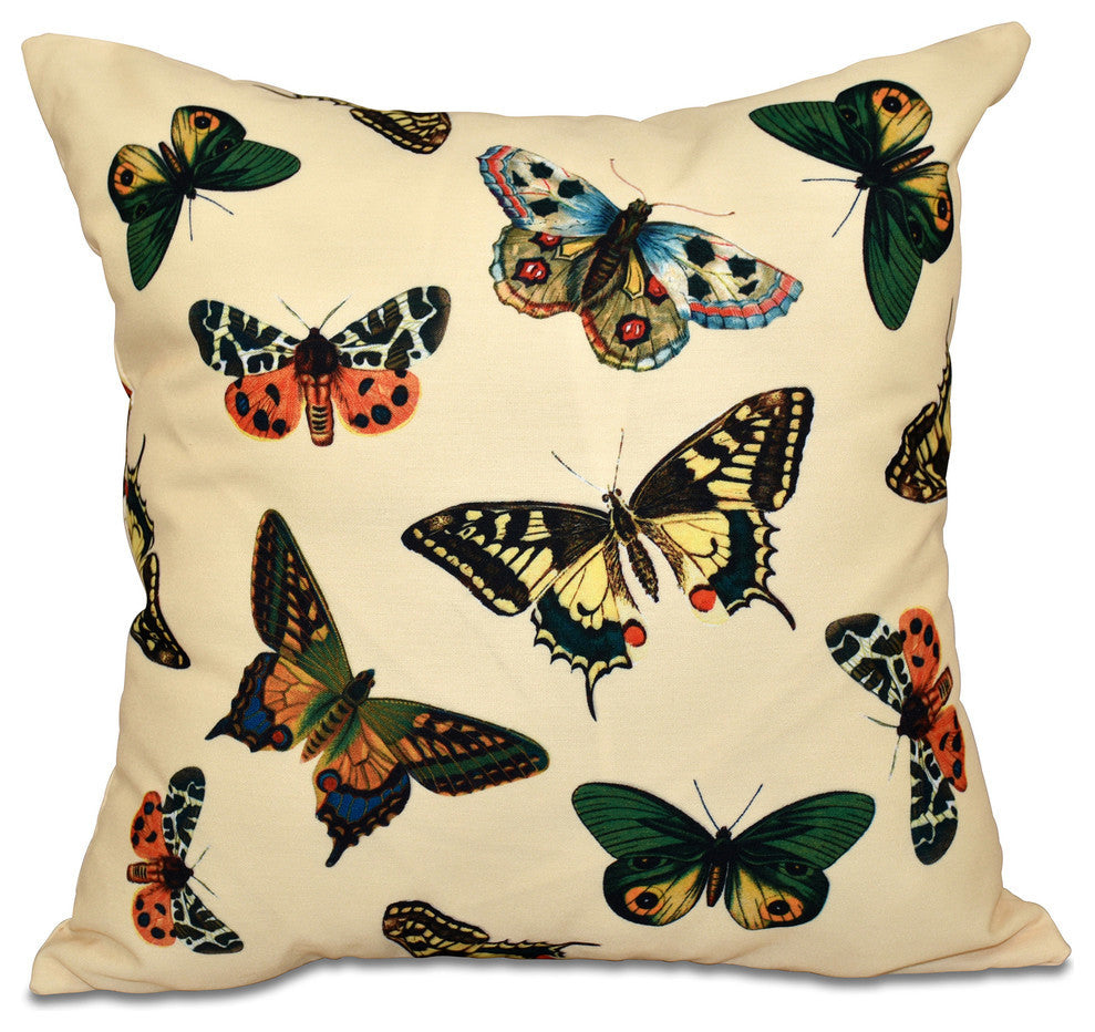 Butterflies, Animal Outdoor Pillow, Yellow, 20"x20"