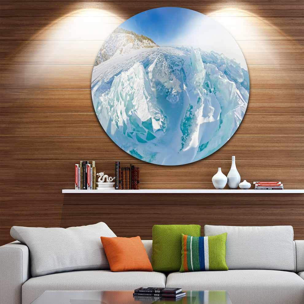 Blue Ice Mountains In Lake Baikal Siberia, Disc Metal Wall Art, 23"