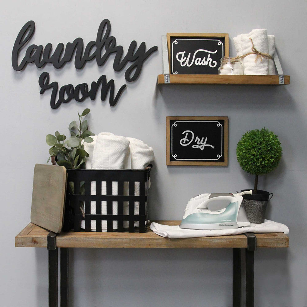 HomeRoots Wood Laundry Room Script Wall Decor