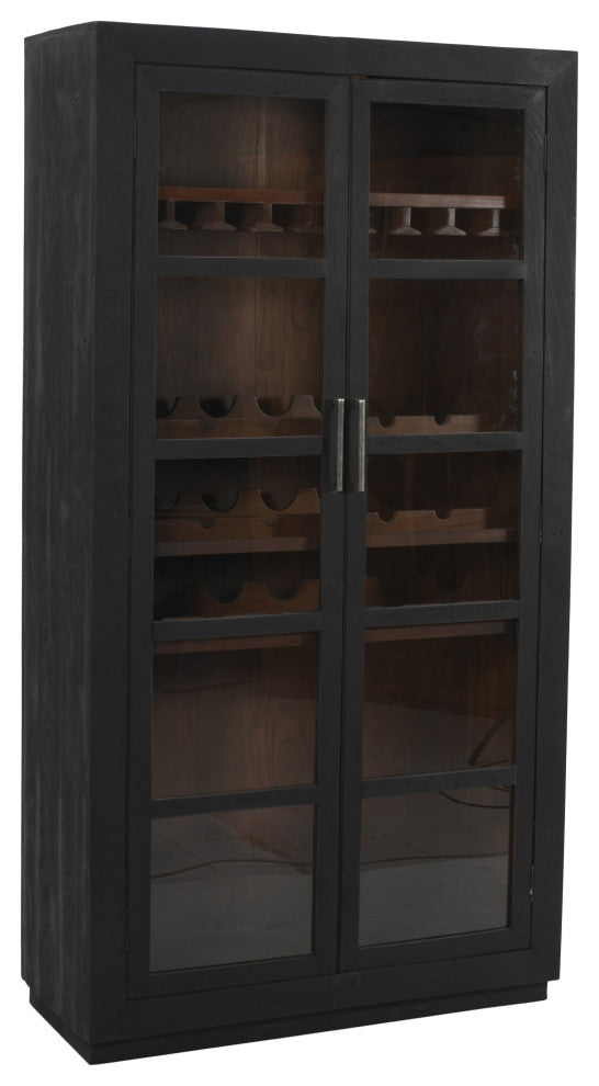 Fernious Tall Wine Cabinet, Dark Gray Finish on Mango Solid Wood