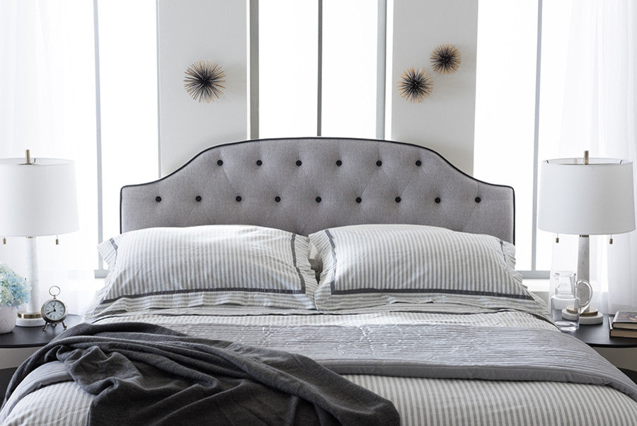 Windsor Modern Grayish Beige Fabric Scalloped Buttoned Queen Size Headboard