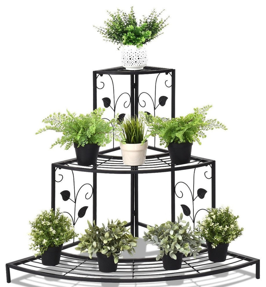 Modern 3 Tier Floral Corner Metal Plant Pot Rack