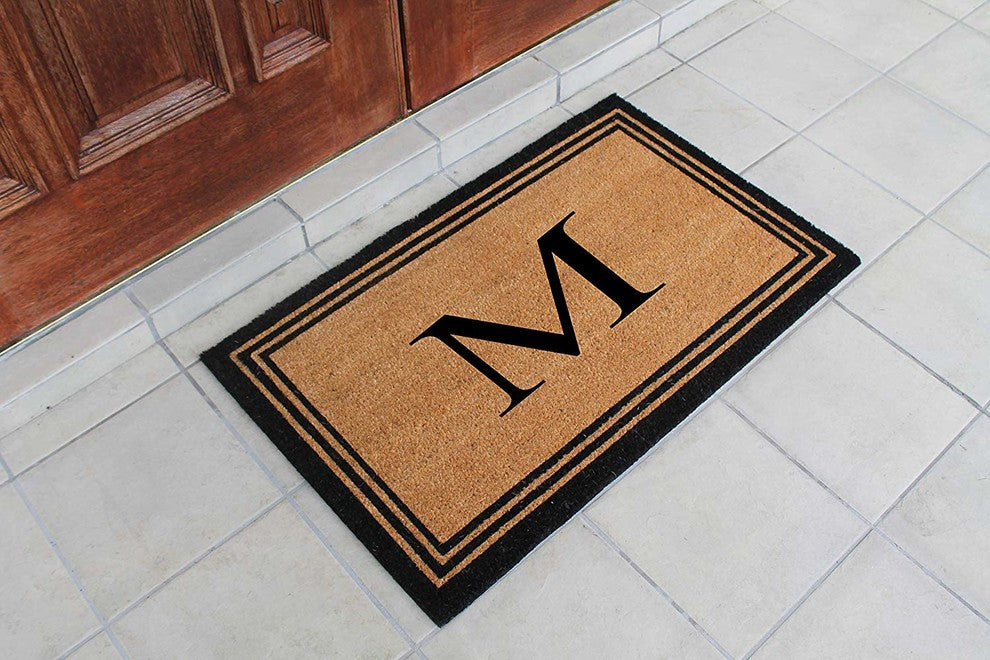 A1HC Black/Beige Coir Monogrammed Doormat 24"x39" , M