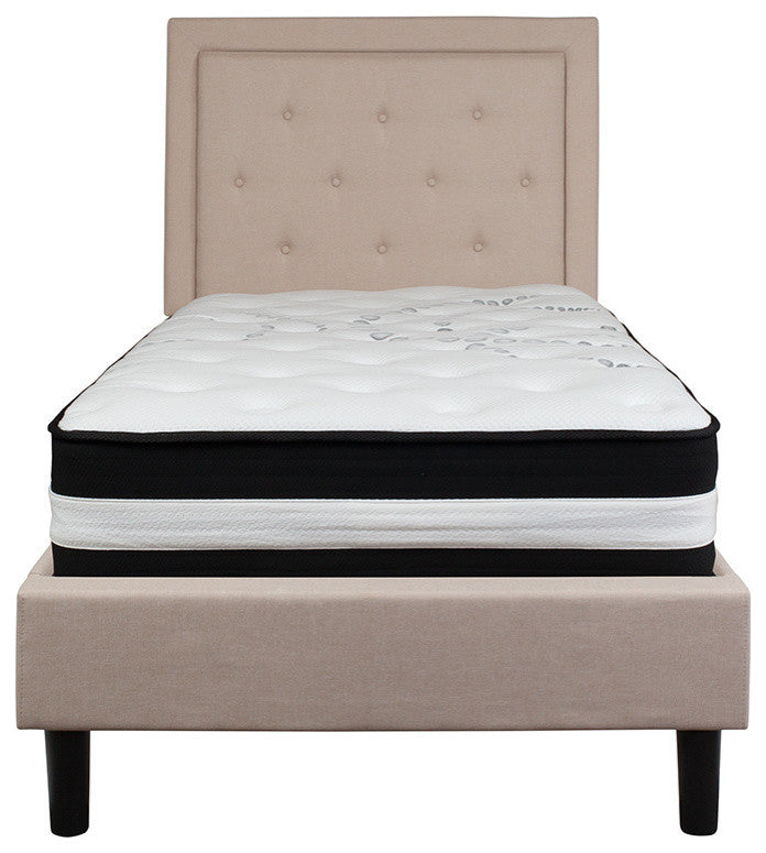 Roxbury Twin Size Tufted Upholstered Platform Bed With Pocket Spring Mattress