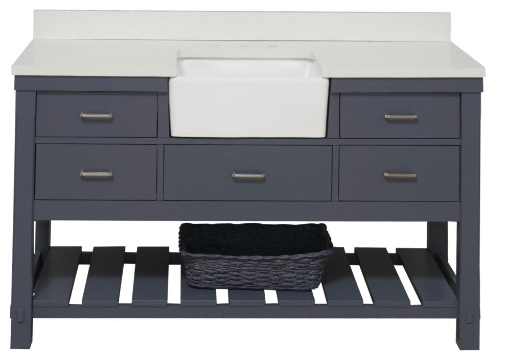 Charlotte 60" Bathroom Vanity, Marine Gray, Quartz, Single