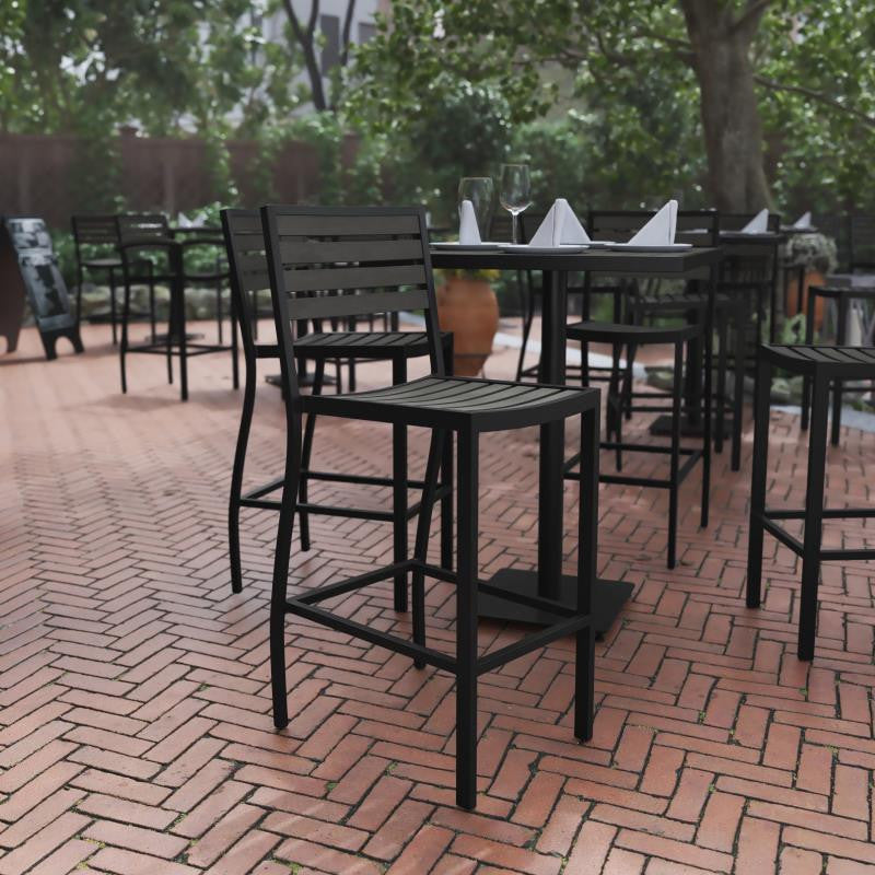 Lark Commercial Grade Outdoor Bar Height Stool, Gray Wash