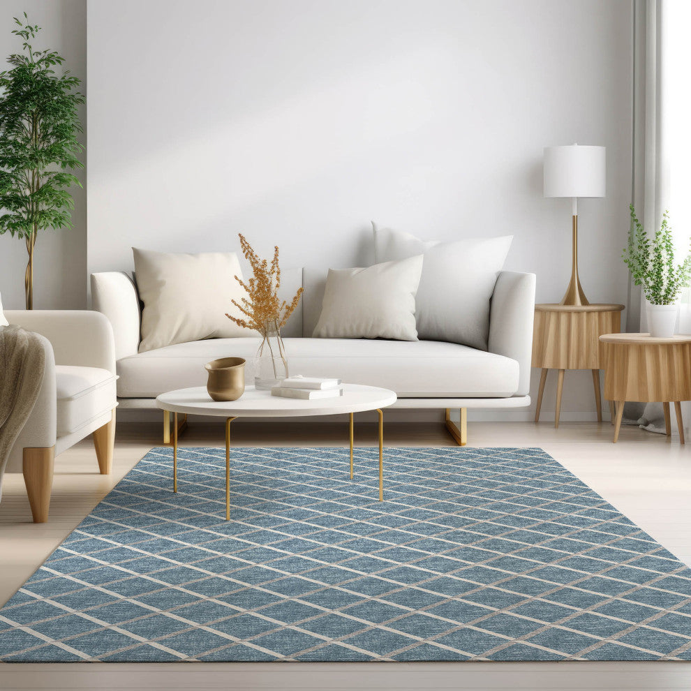 Indoor/Outdoor York YO1 Sky Blue Machine Washable 5' x 7'6" Rug