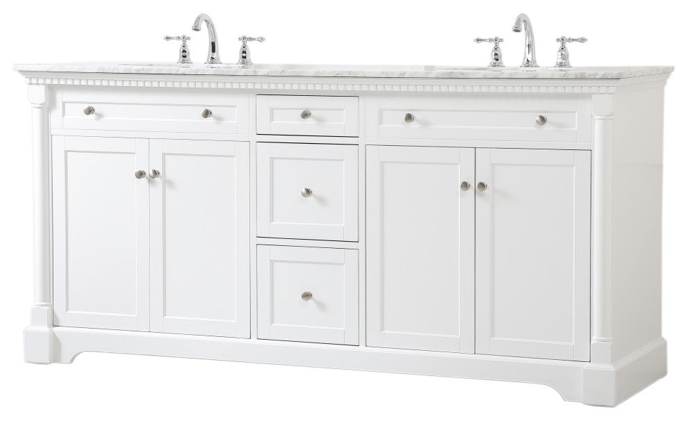 Home Living 21.5" Transitional Black-Light Bathroom Vanity, White, 72