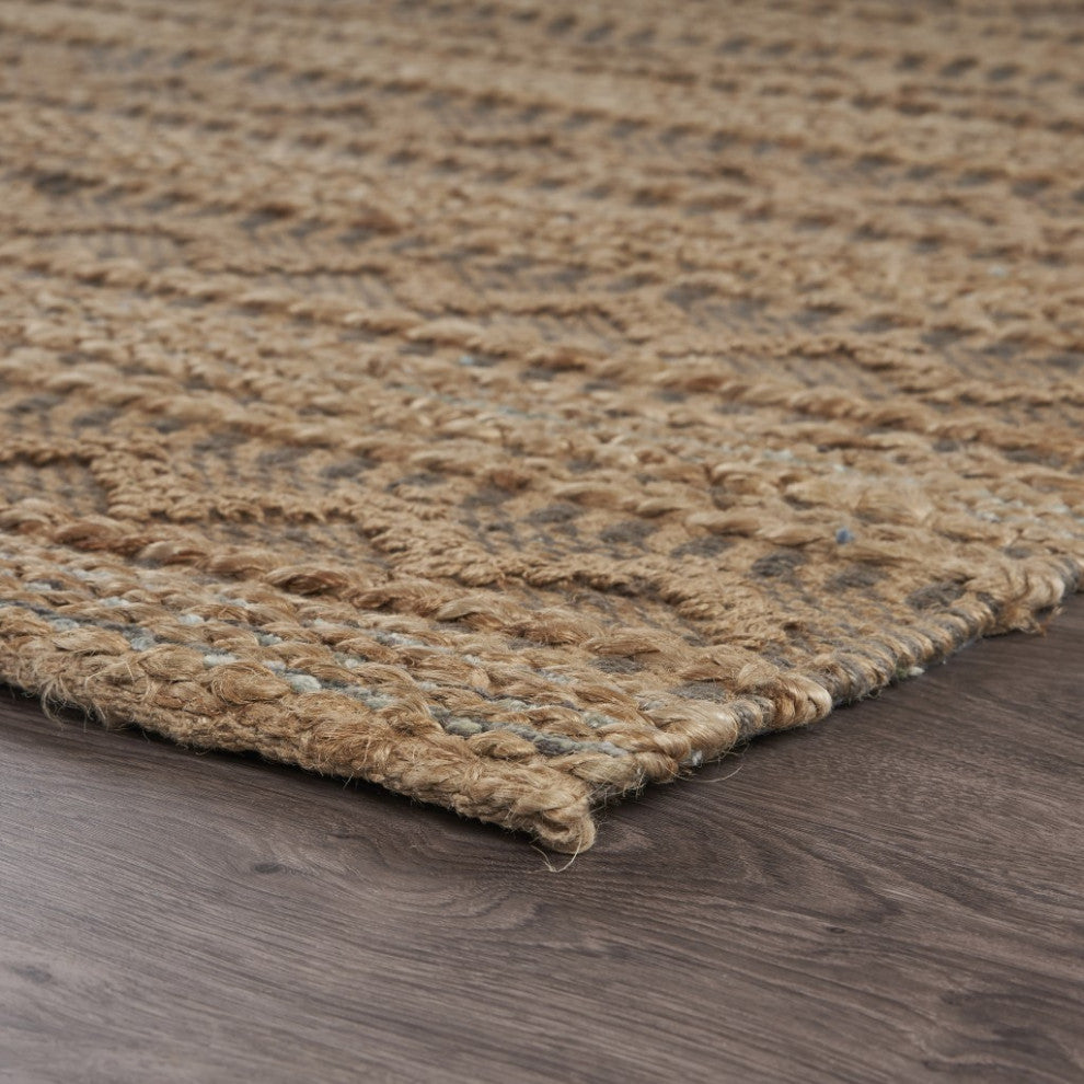 8" x 10" Tan and Gray Intricate Striped Area Rug