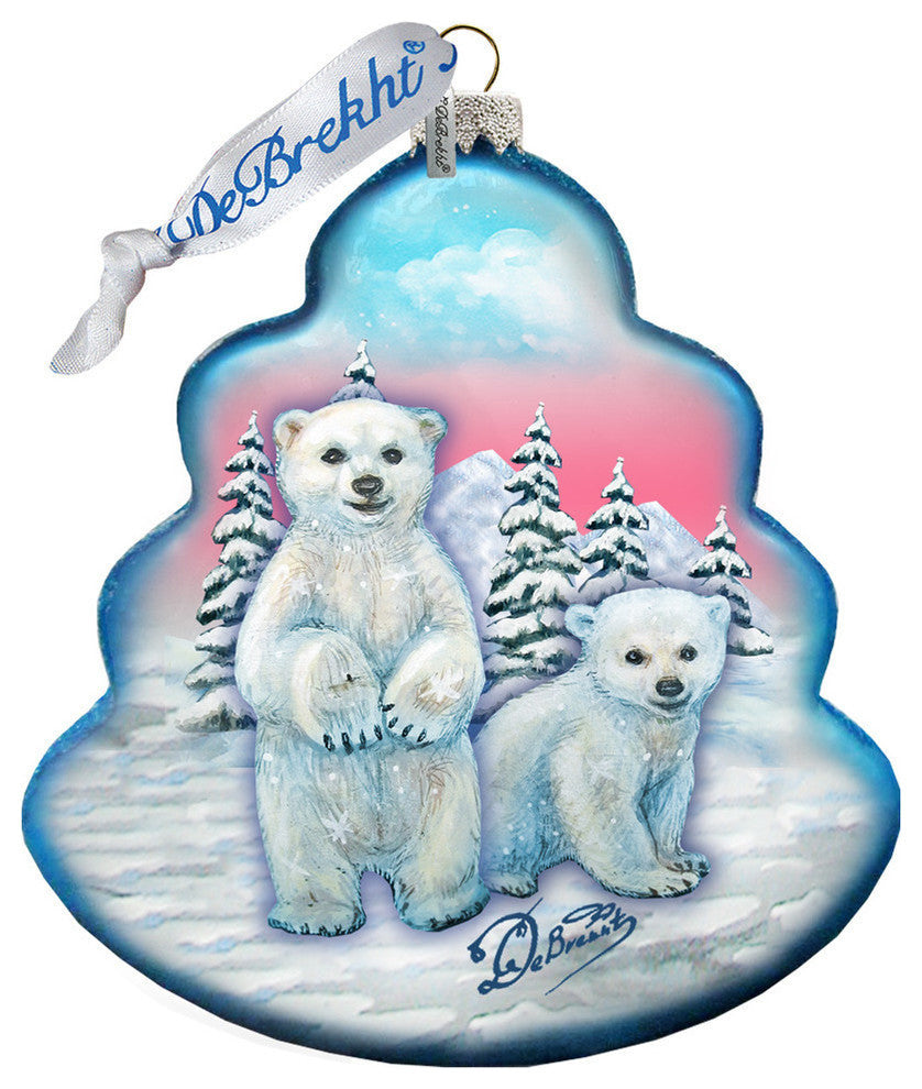 Hand Painted Polar Bear Tree Glass Scenic Ornament