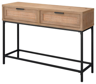 Luxe Woven Raffia Front 2 Drawer Console Table Casual Light Wood 40"