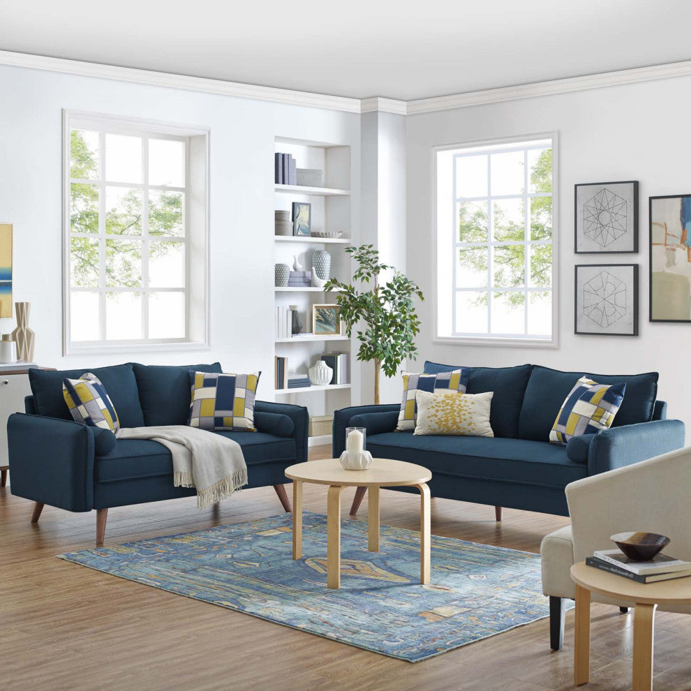 Loveseat and Sofa Set, Fabric, Navy Blue, Modern, Living Lounge Hospitality