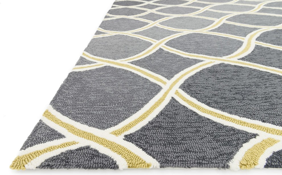 Blue Green Indoor Outdoor Venice Beach Area Rug by Loloi, Charcoal / Lime, 7'6"x