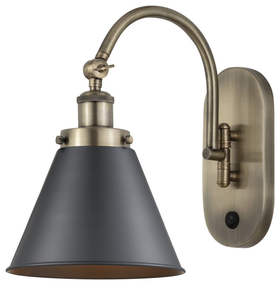 Innovations 918-1W-AB-M13-BK-LED 1 Light 8" Sconce, Antique Brass