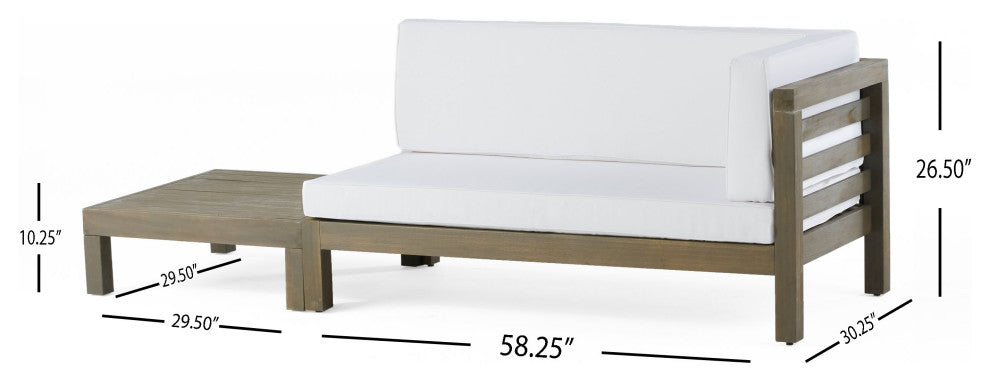 Cascada Outdoor Right Arm Loveseat and Coffee Table Set, White/Gray