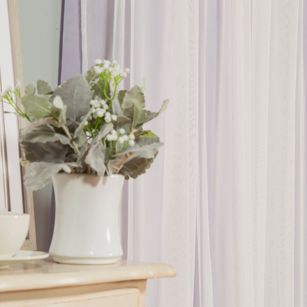 Grommet Blackout Curtains With Tulle Overlay, Lilac, 84"
