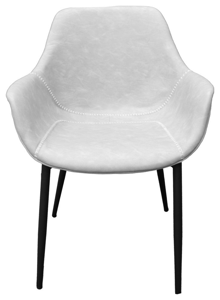 LeisureMod Markley Leather Dining Armchair Metal Legs Set of 2, Light Gray